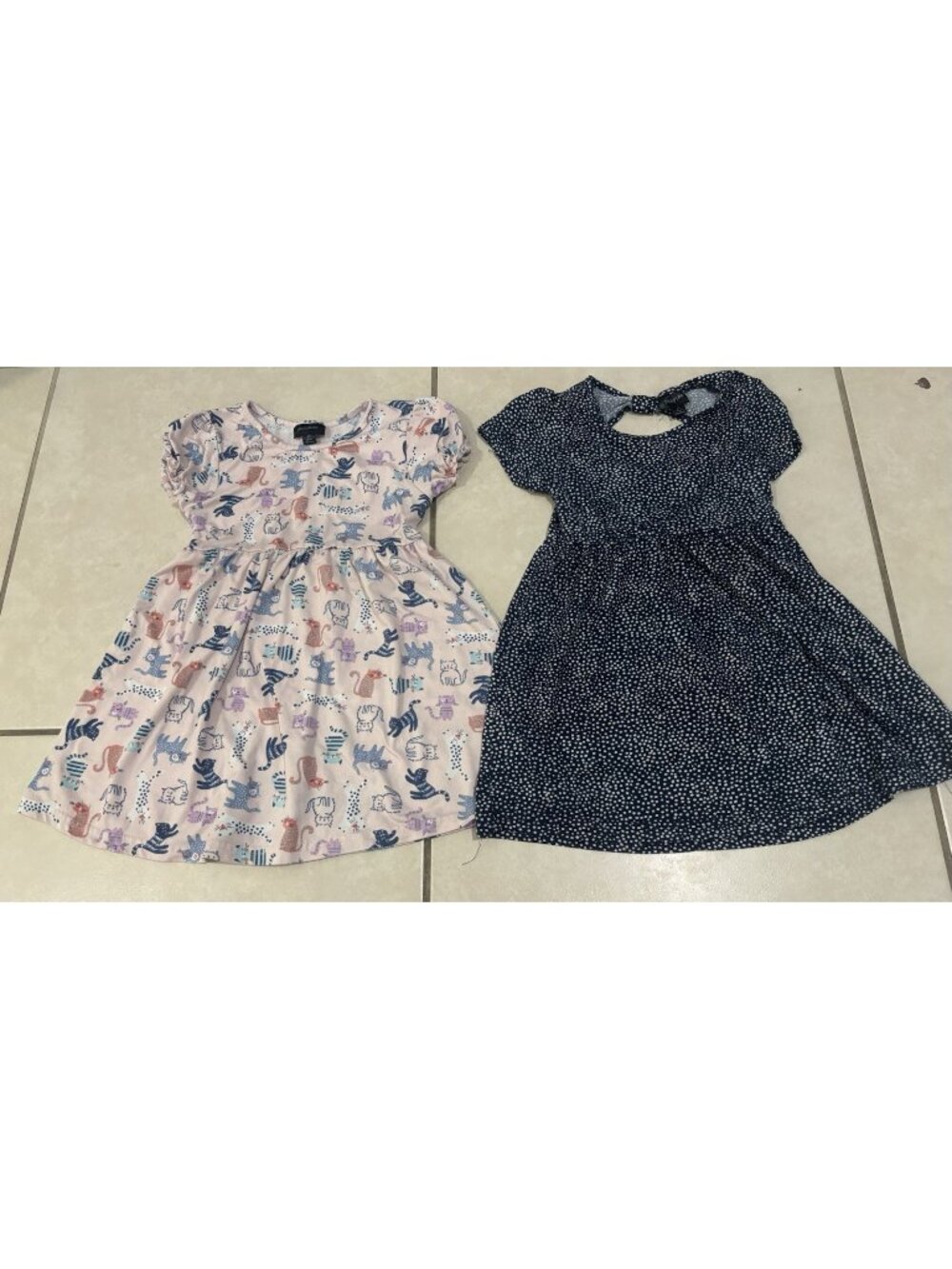 Lot Of 2 Picapino Girls Knee Length Dress Ruffled Sleeves Sz 3T Polka Dot Cats